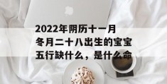 2022年阴历十一月冬月二十八出生的宝宝五行缺什么，是什么命