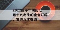 2022庚子年阴历七月十九出生的宝宝好吗，五行八字查询